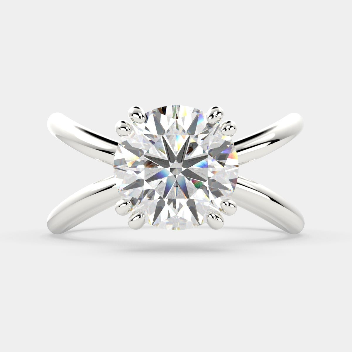 2 Carat VS1 D Lab Grown Diamond Solitaire Split Shank Round Ring