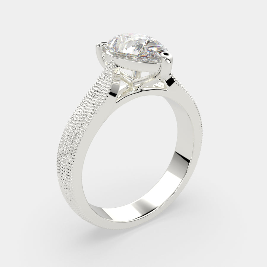 Valentina 3 Carat Pear Cut Solitaire Tapered Milgrain Engagement Ring
