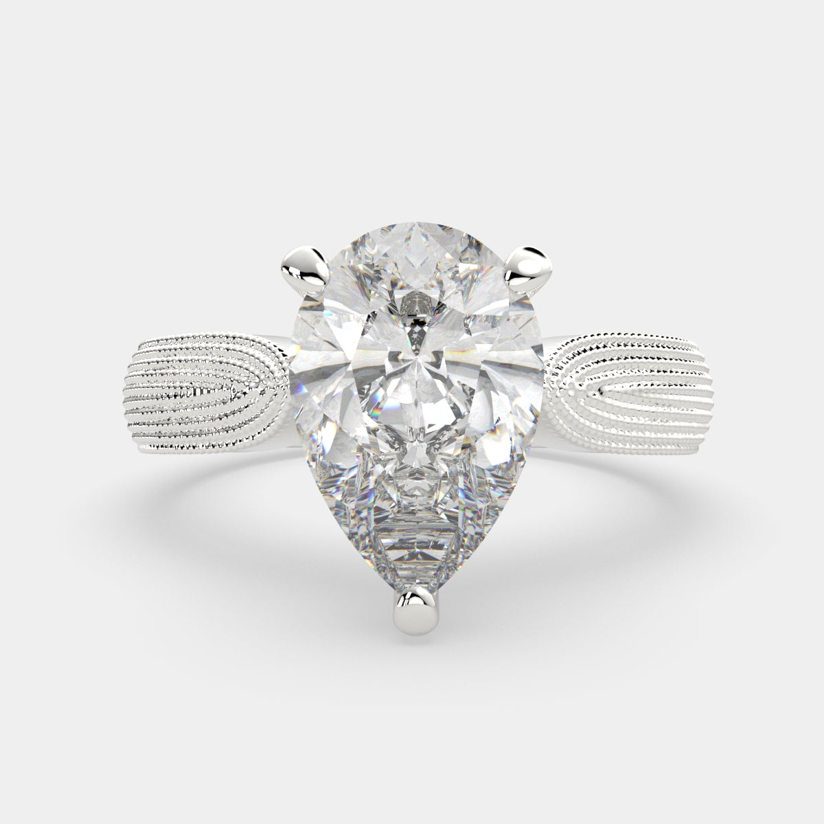 3 Carat VS1 D Lab Grown Diamond Solitaire Pear Ring