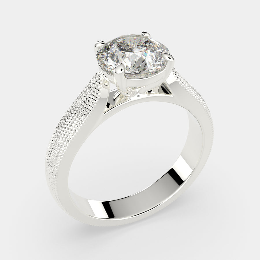 Valentina 4 Carat Round Cut Solitaire Tapered Milgrain Engagement Ring