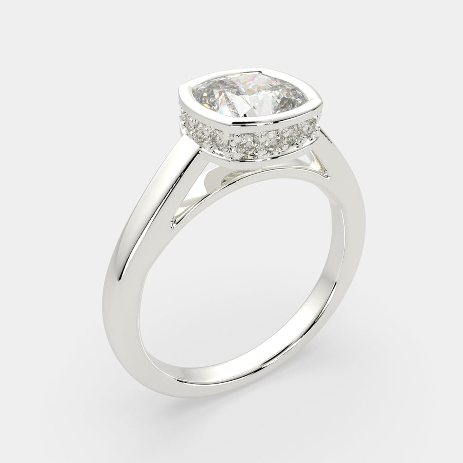 Xenia 3.15 Carat Cushion Cut Halo Pave Solitaire Engagement Ring