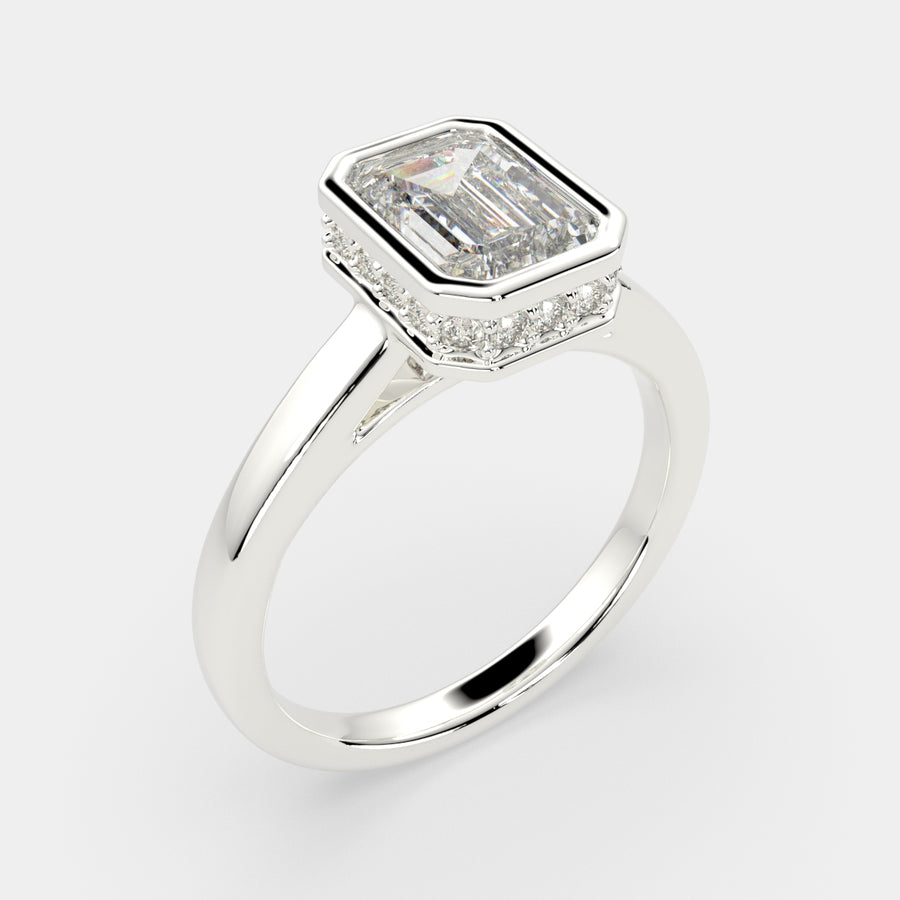 Xenia 4.15 Carat Emerald Cut Halo Pave Solitaire Engagement Ring