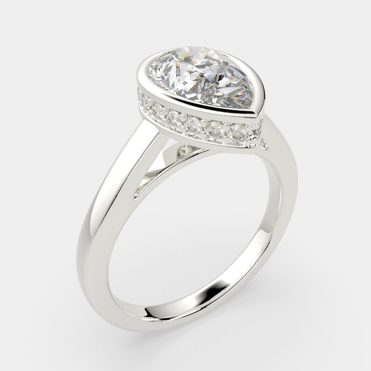 2.15 Carat VS1 D Lab Grown Diamond Halo Pave Pear Ring