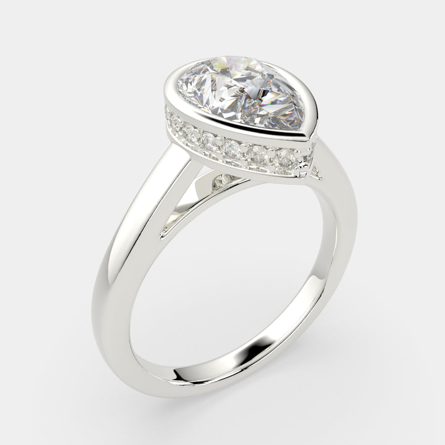 Xenia 2.15 Carat Pear Cut Halo Pave Solitaire Engagement Ring