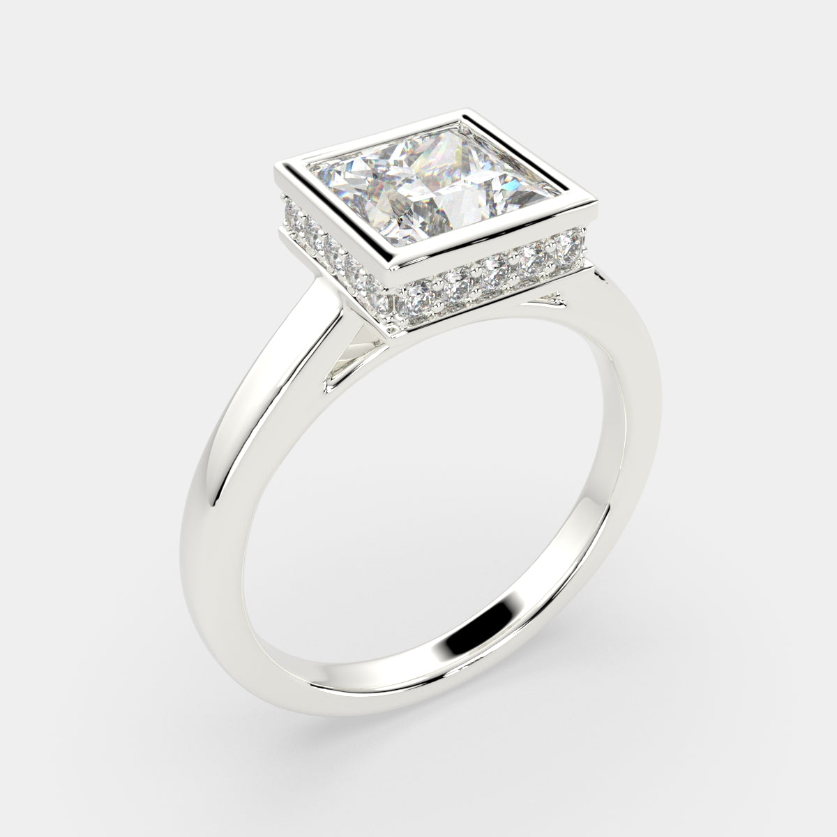 3.15 Carat VS1 D Lab Grown Diamond Halo Pave Princess Ring