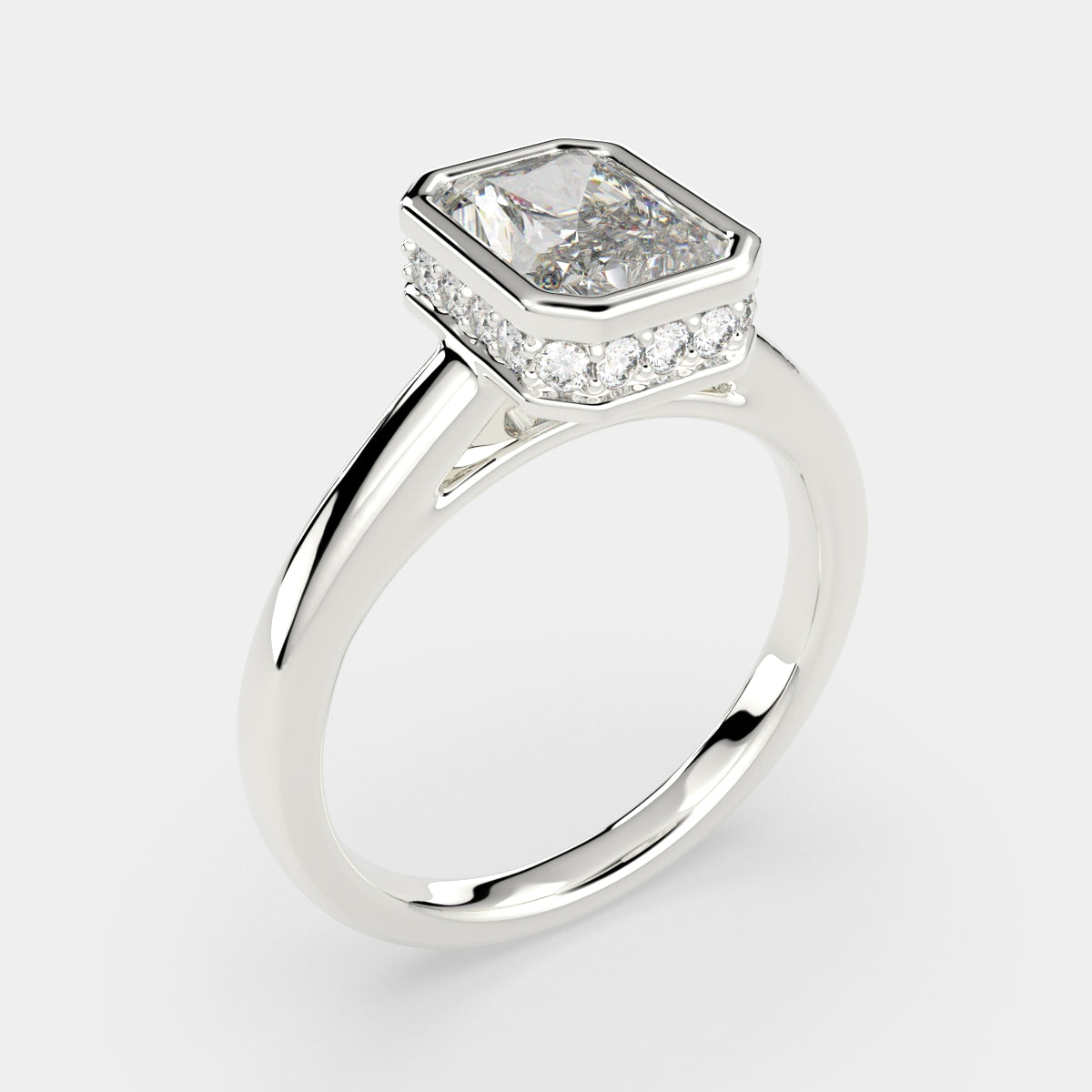 2.15 Carat VS1 D Lab Grown Diamond Halo Pave Radiant Ring