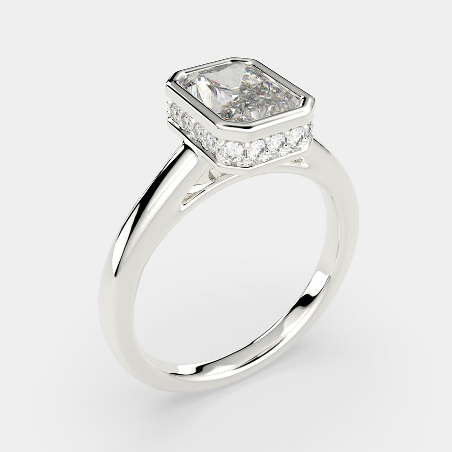 Xenia 2.15 Carat Radiant Cut Halo Pave Solitaire Engagement Ring