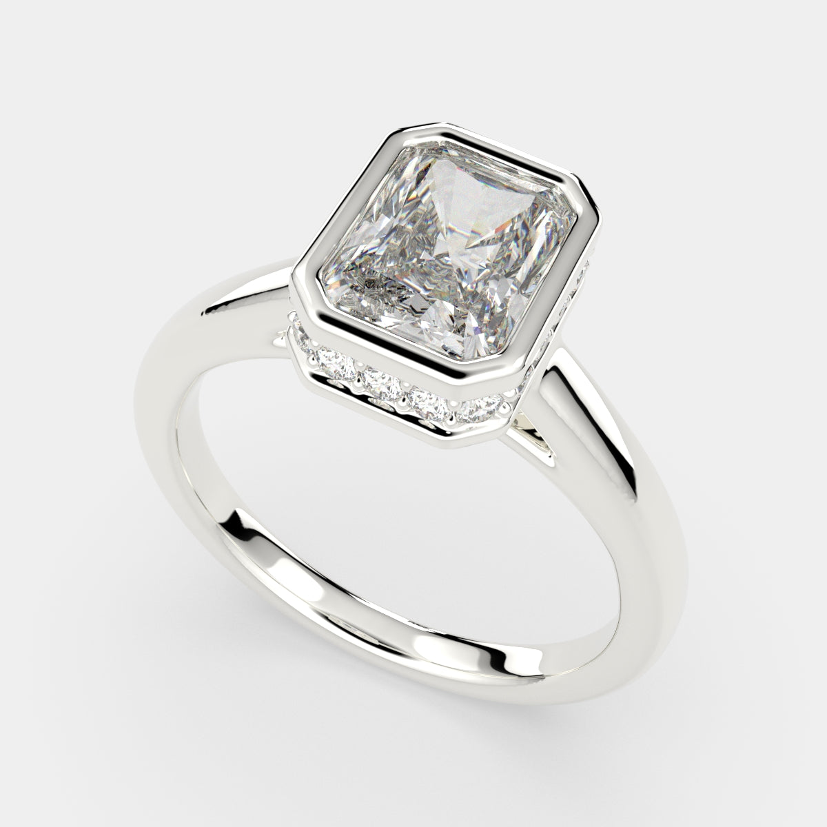 2.15 Carat VS1 D Lab Grown Diamond Halo Pave Radiant Ring