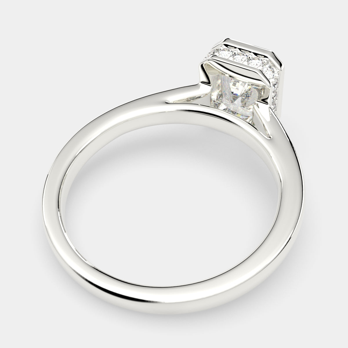 2.15 Carat VS1 D Lab Grown Diamond Halo Pave Radiant Ring