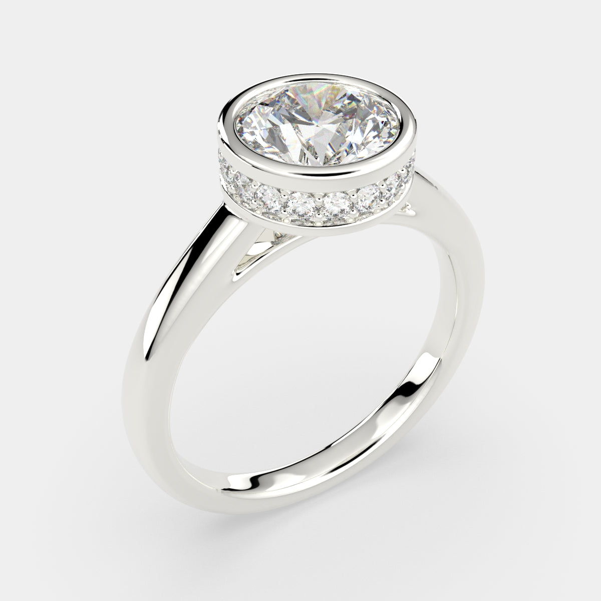 1.15 Carat VS1 D Lab Grown Diamond Halo Pave Round Ring