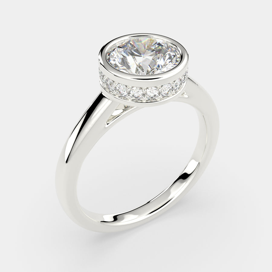 Xenia 1.15 Carat Round Cut Halo Pave Solitaire Engagement Ring