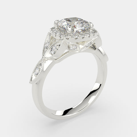1.35 Carat VS1 D Lab Grown Diamond Halo Pave Cushion Ring