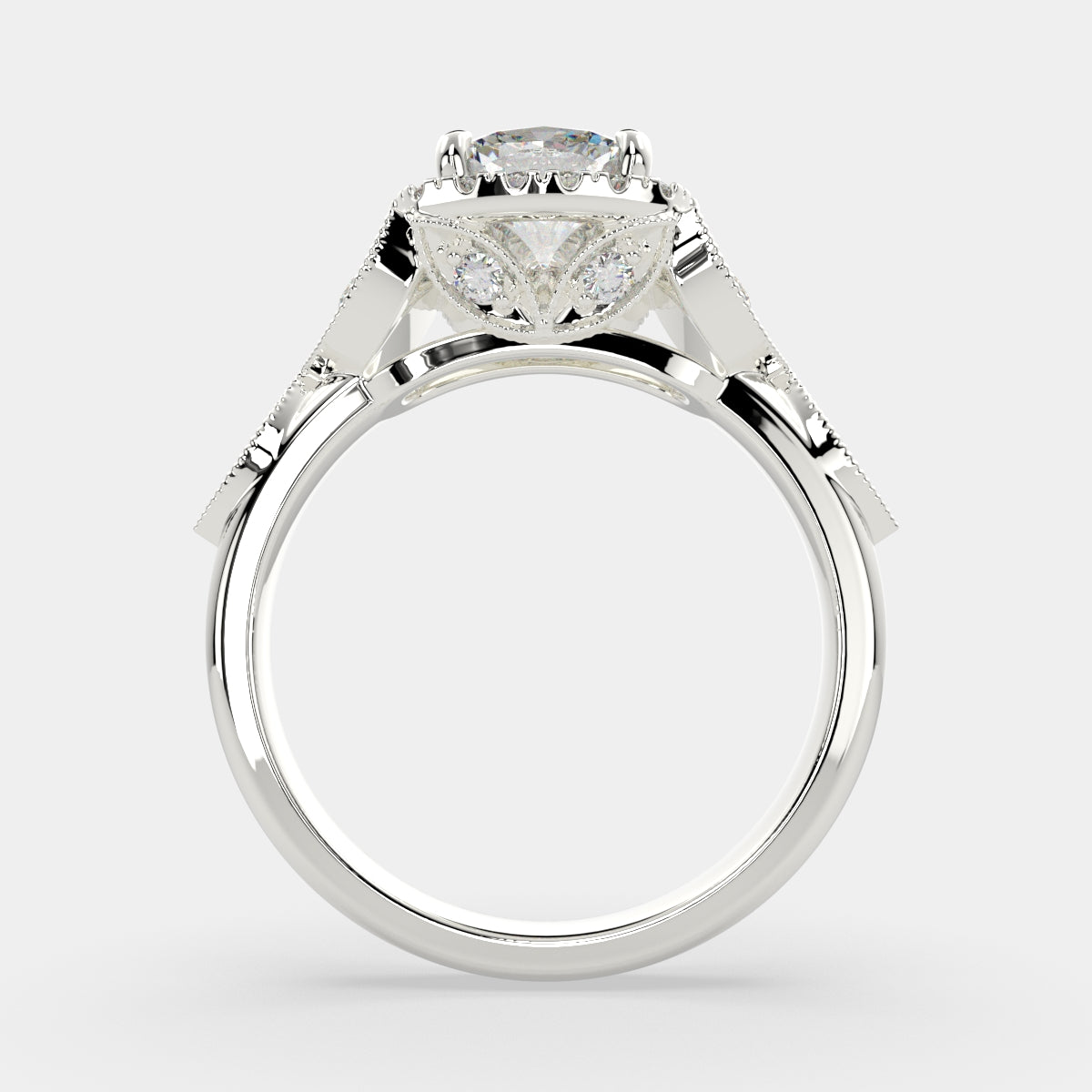 1.35 Carat VS1 D Lab Grown Diamond Halo Pave Cushion Ring