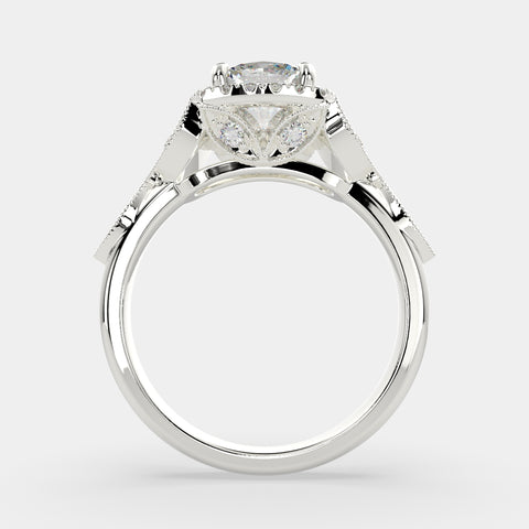 1.35 Carat VS1 D Lab Grown Diamond Halo Pave Cushion Ring