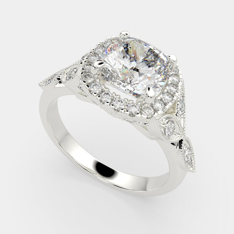 1.35 Carat VS1 D Lab Grown Diamond Halo Pave Cushion Ring