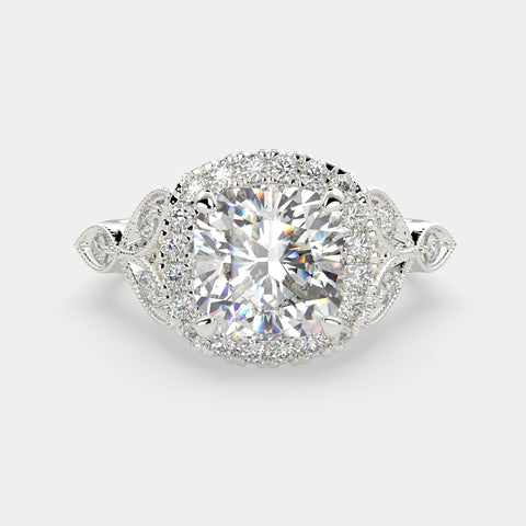 1.35 Carat VS1 D Lab Grown Diamond Halo Pave Cushion Ring