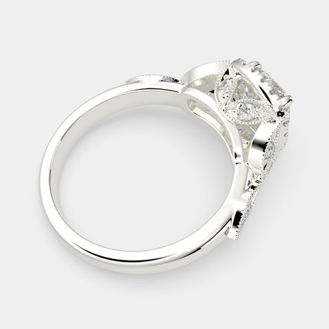 1.35 Carat VS1 D Lab Grown Diamond Halo Pave Cushion Ring