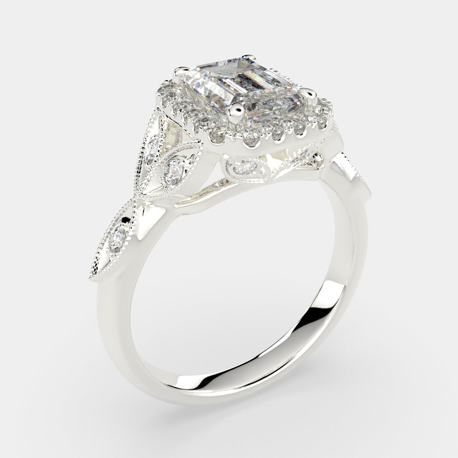 Ada 3.35 Carat Emerald Cut Halo Pave Engagement Ring