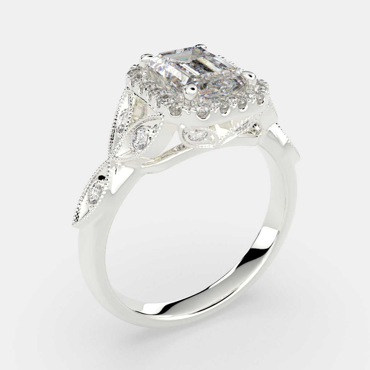 2.35 Carat VS1 D Lab Grown Diamond Halo Pave Emerald Ring