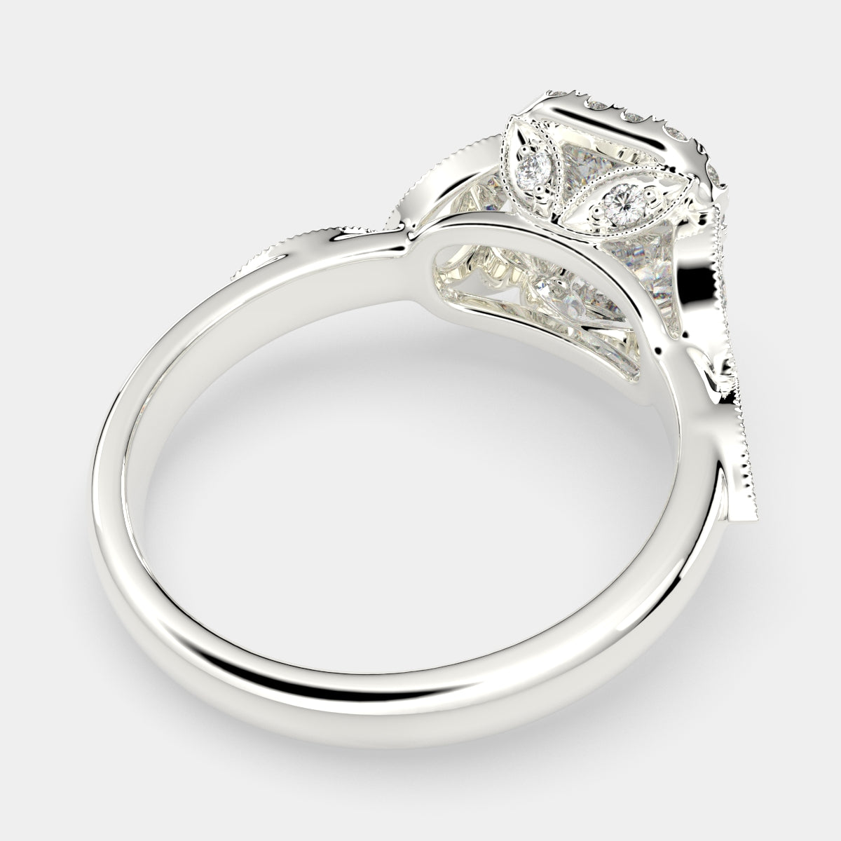 3.35 Carat VS1 D Lab Grown Diamond Halo Pave Emerald Ring