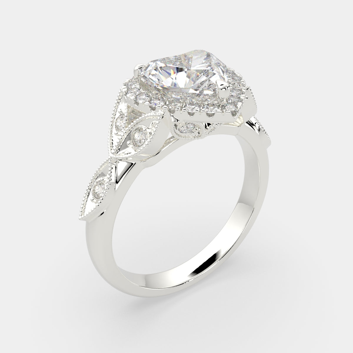 4.35 Carat VS1 D Lab Grown Diamond Halo Pave Heart Ring