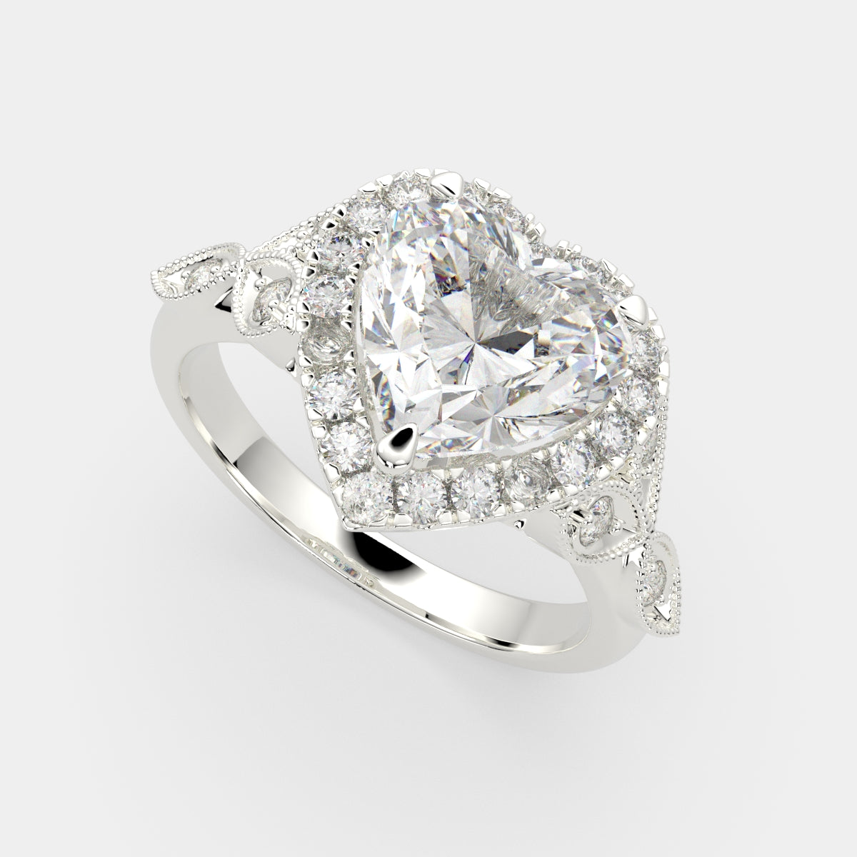 4.35 Carat VS1 D Lab Grown Diamond Halo Pave Heart Ring
