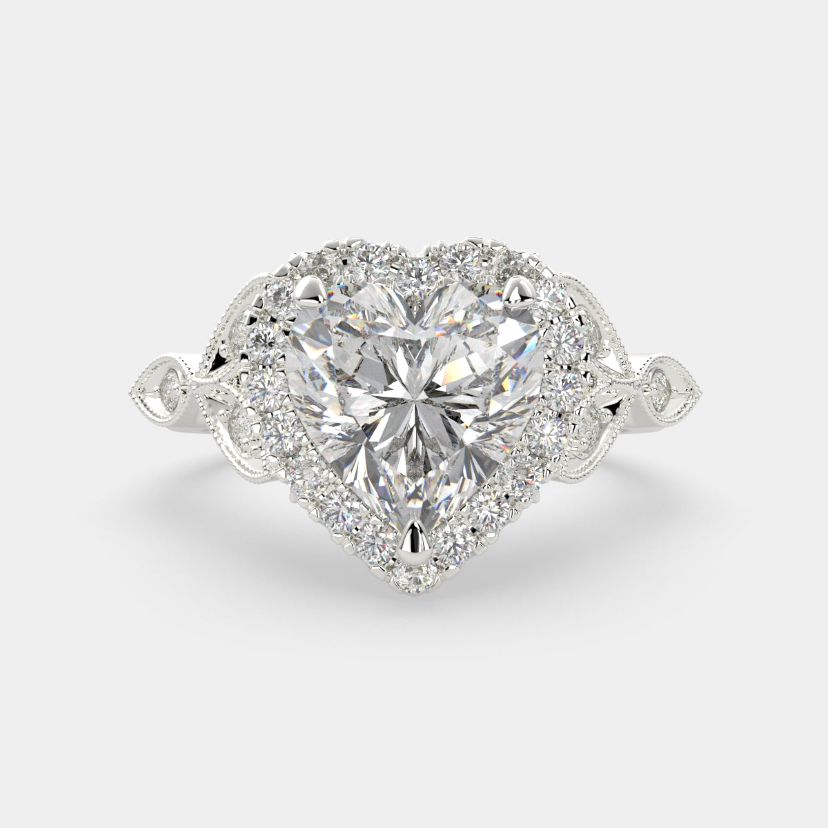 1.35 Carat VS1 D Lab Grown Diamond Halo Pave Heart Ring