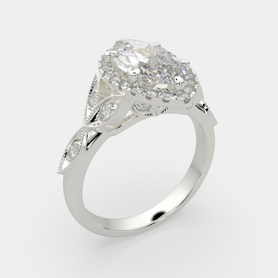 Ada 4.35 Carat Marquise Cut Halo Pave Engagement Ring