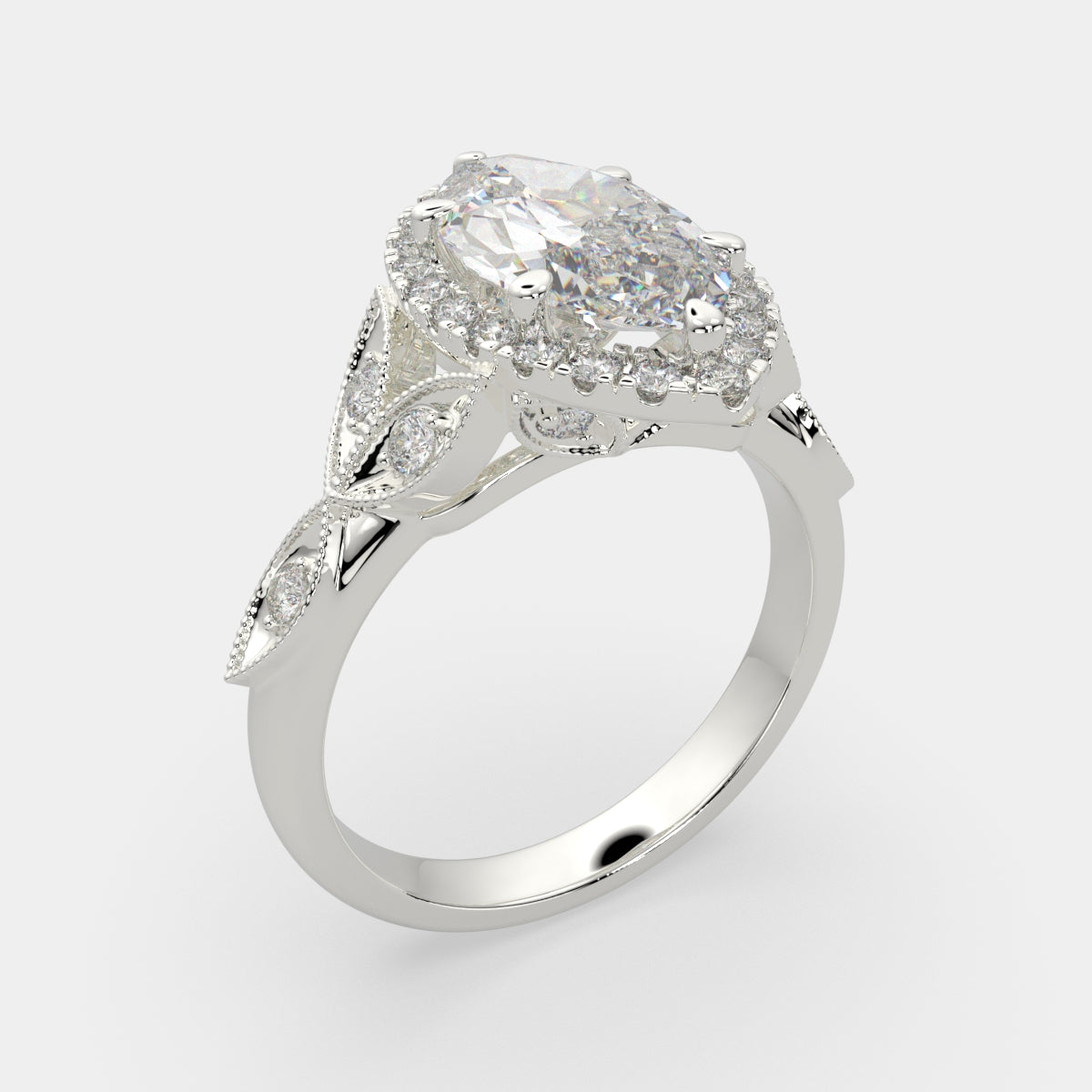 2.35 Carat VS1 D Lab Grown Diamond Halo Pave Marquise Ring