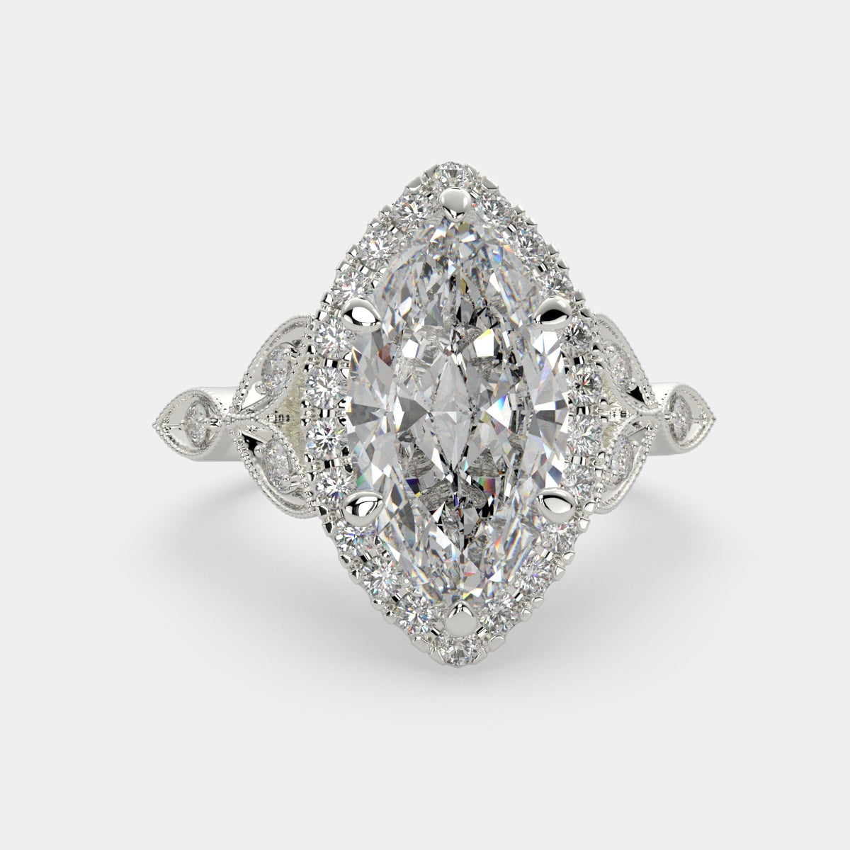 4.35 Carat VS1 D Lab Grown Diamond Halo Pave Marquise Ring