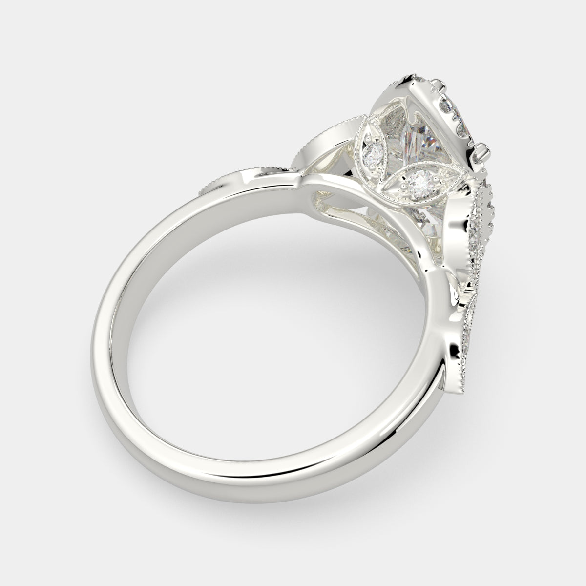 3.35 Carat VS1 D Lab Grown Diamond Halo Pave Marquise Ring