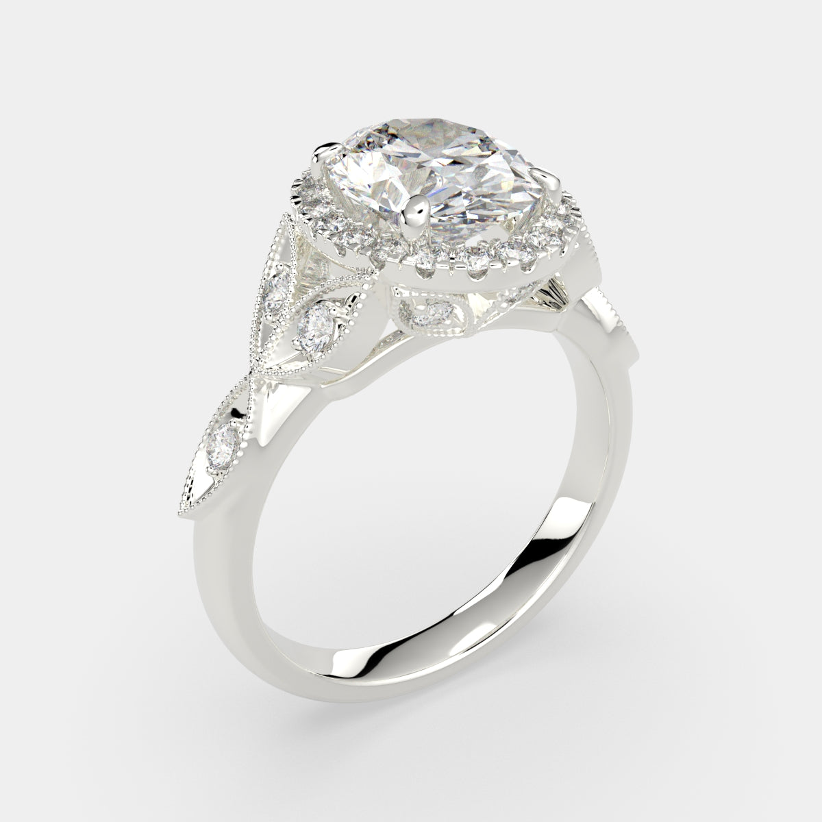 2.35 Carat VS1 D Lab Grown Diamond Halo Pave Oval Ring