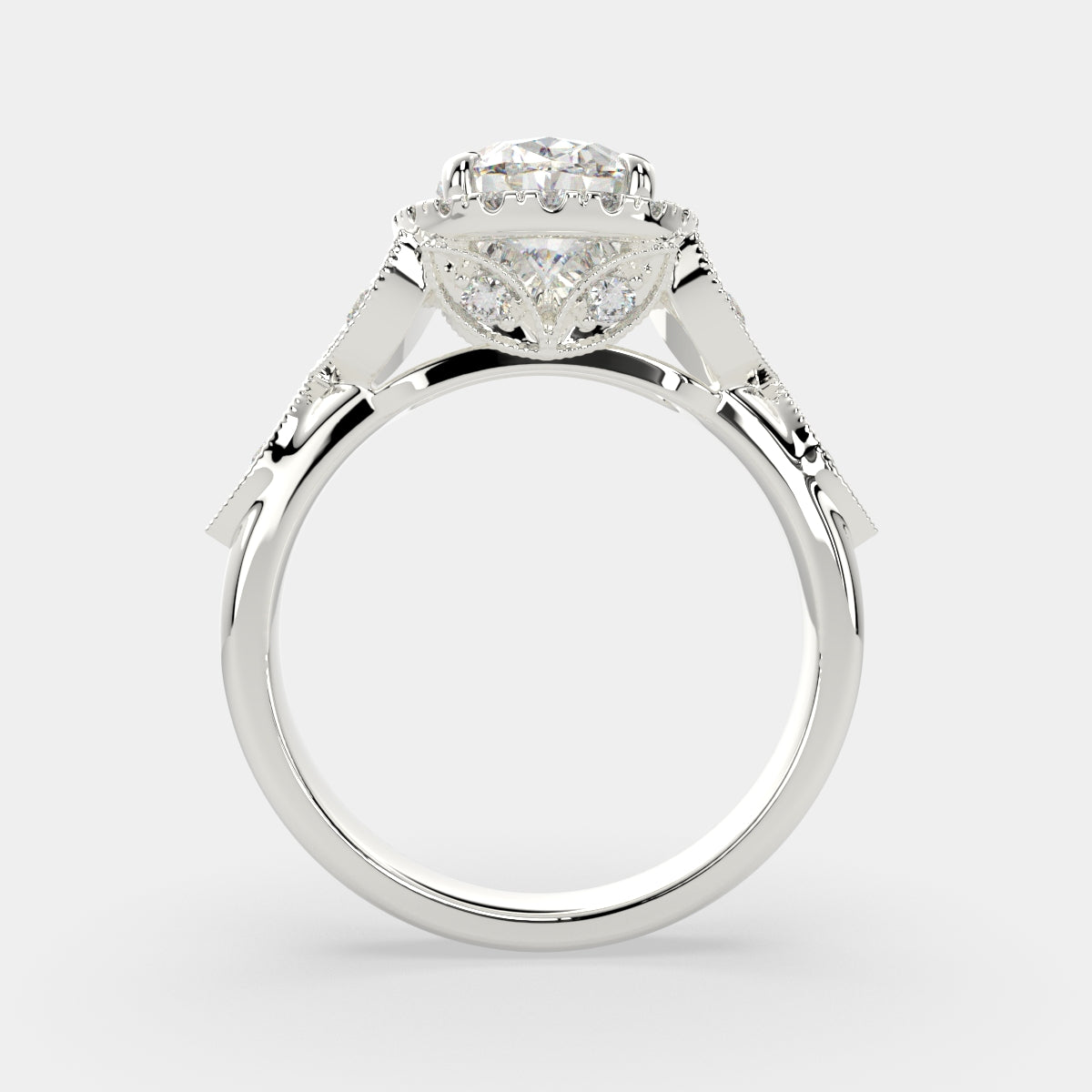 1.35 Carat VS1 D Lab Grown Diamond Halo Pave Oval Ring