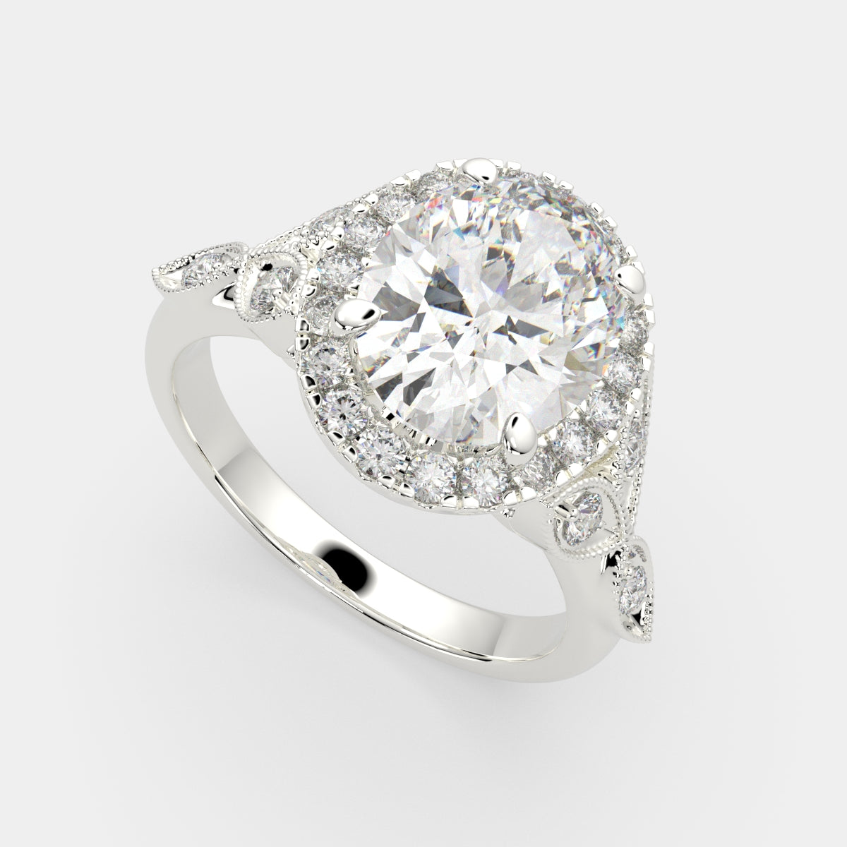 2.35 Carat VS1 D Lab Grown Diamond Halo Pave Oval Ring