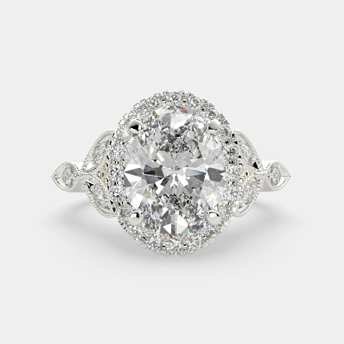 1.35 Carat VS1 D Lab Grown Diamond Halo Pave Oval Ring