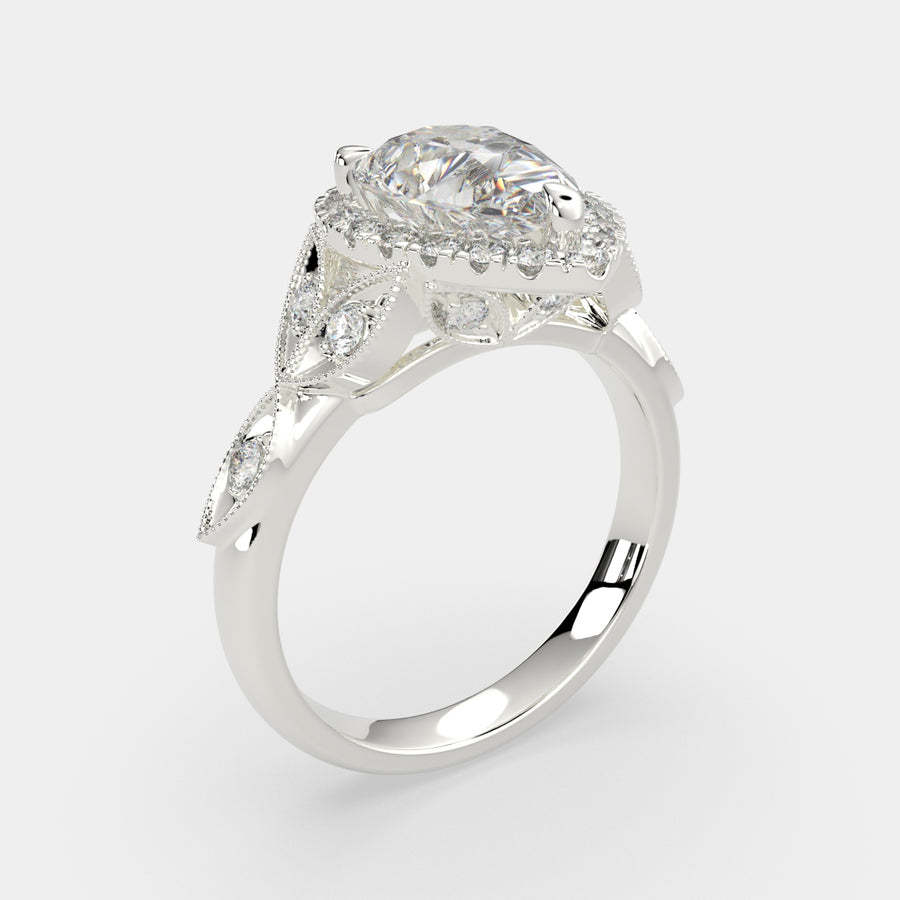 Ada 1.35 Carat Pear Cut Halo Pave Engagement Ring
