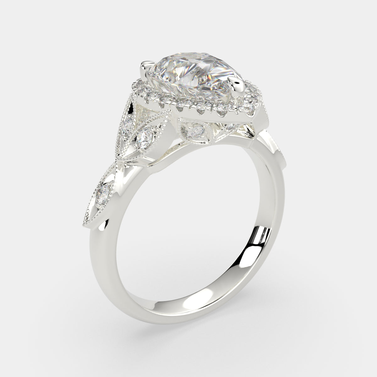 3.35 Carat VS1 D Lab Grown Diamond Halo Pave Pear Ring