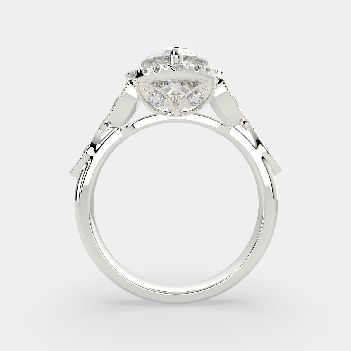3.35 Carat VS1 D Lab Grown Diamond Halo Pave Pear Ring