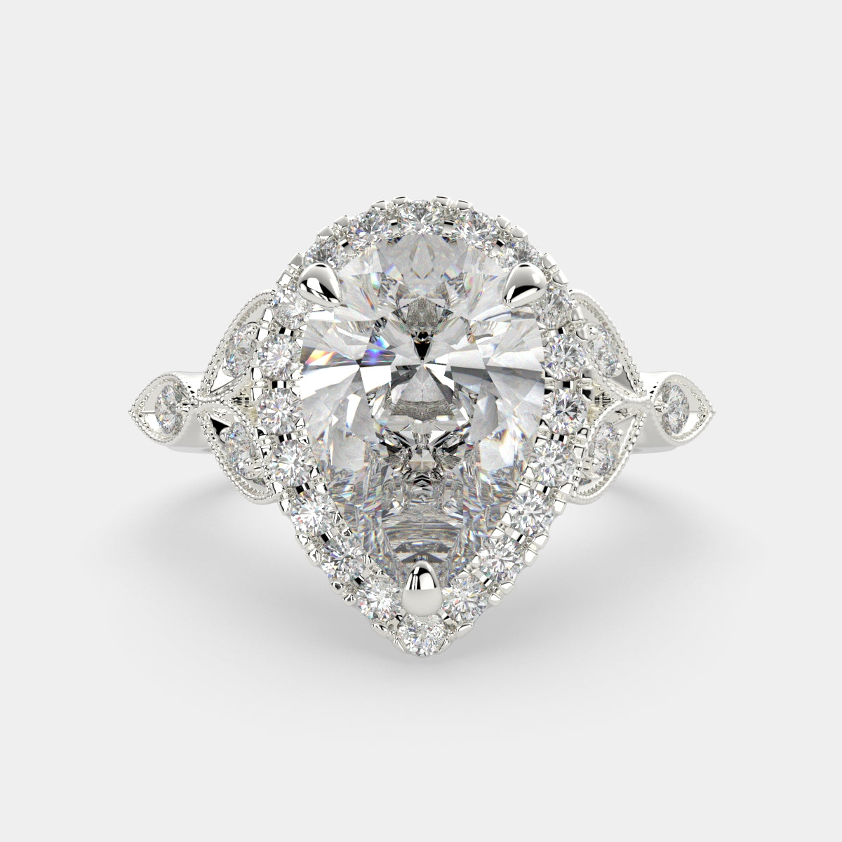 1.35 Carat VS1 D Lab Grown Diamond Halo Pave Pear Ring