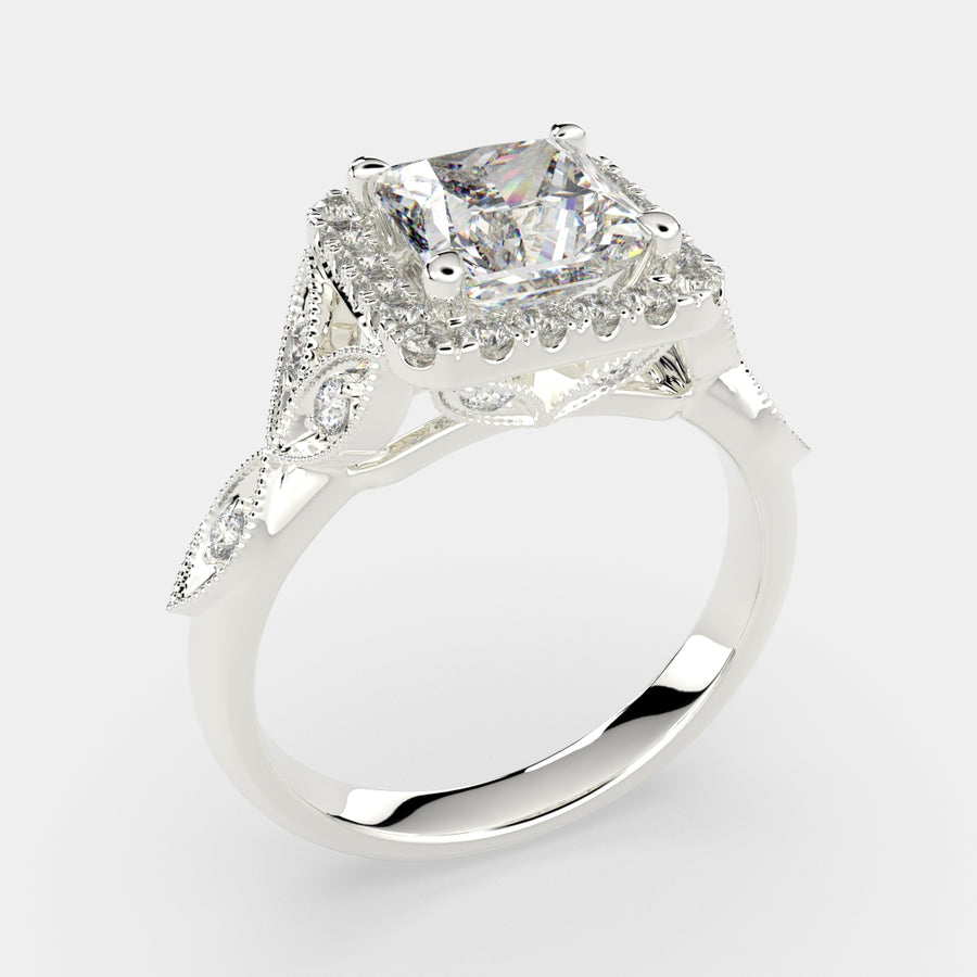 Ada 3.35 Carat Princess Cut Halo Pave Engagement Ring