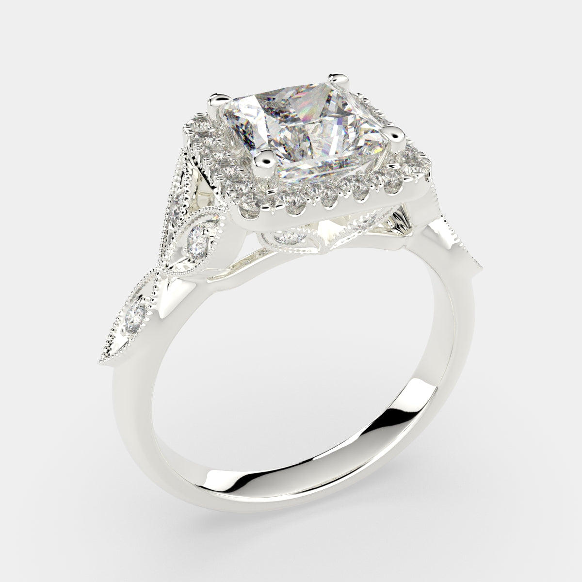 4.35 Carat VS1 D Lab Grown Diamond Halo Pave Princess Ring