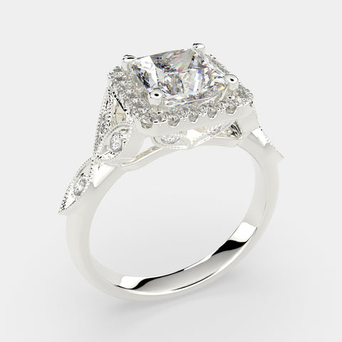 3.35 Carat VS1 D Lab Grown Diamond Halo Pave Princess Ring