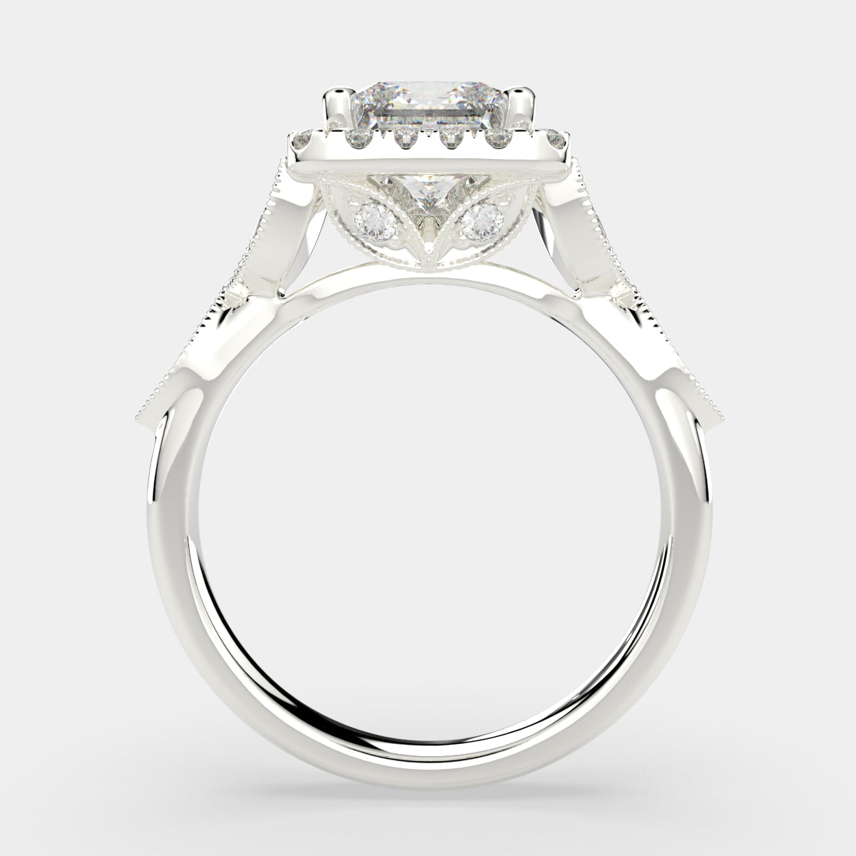 4.35 Carat VS1 D Lab Grown Diamond Halo Pave Princess Ring