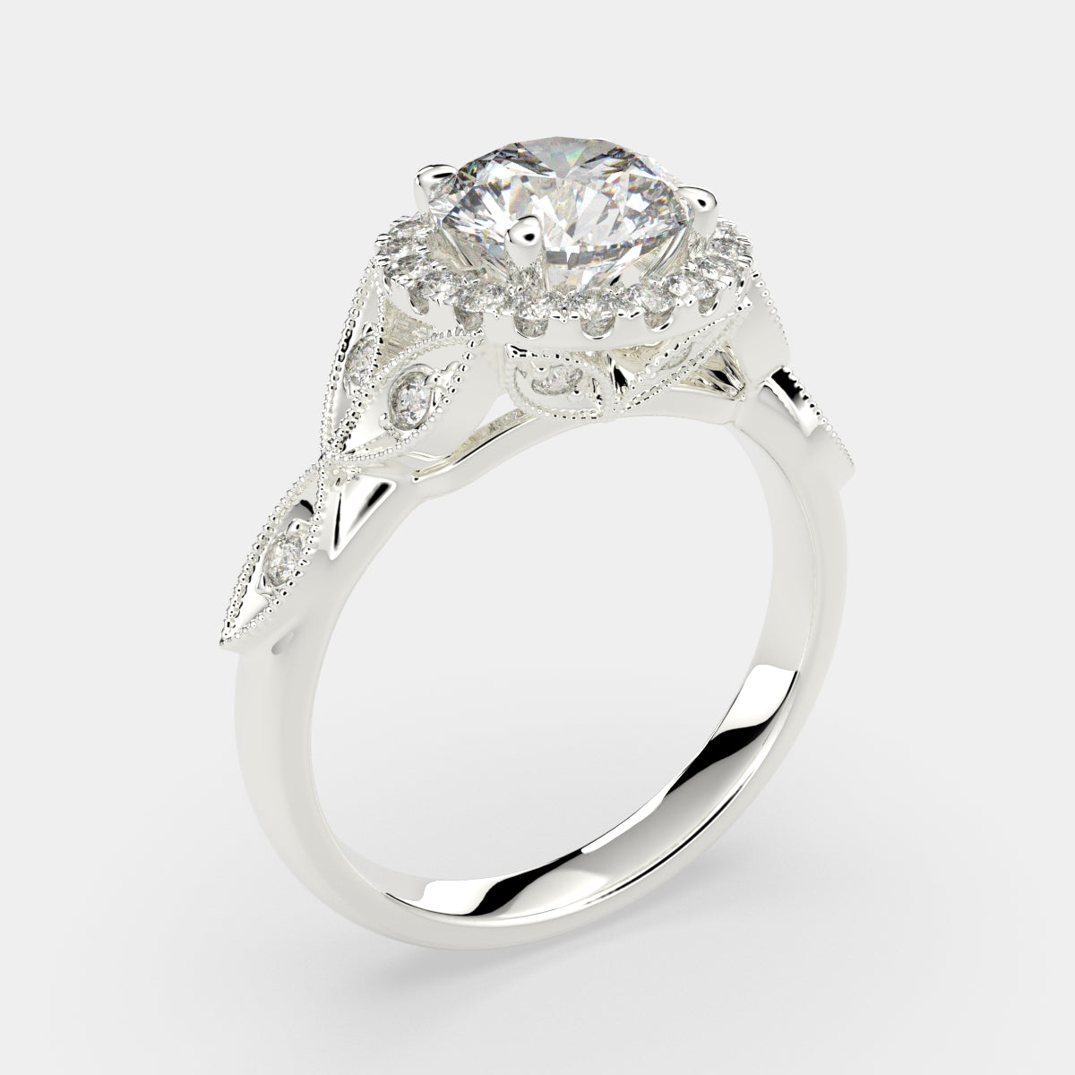 2.35 Carat VS1 D Lab Grown Diamond Halo Pave Radiant Ring