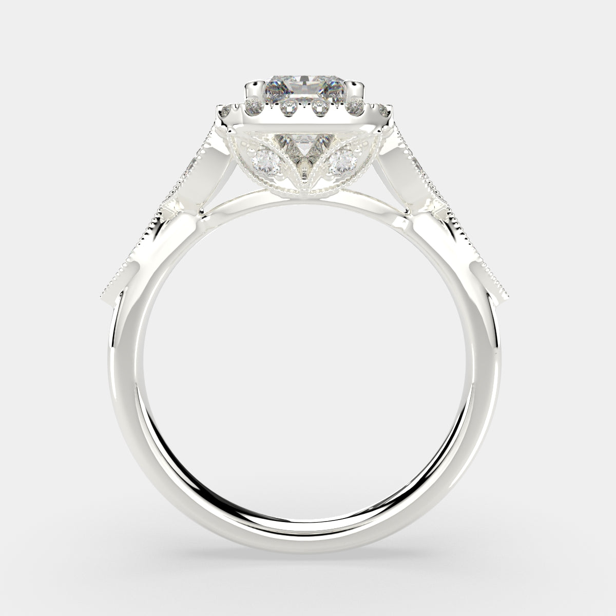3.35 Carat VS1 D Lab Grown Diamond Halo Pave Radiant Ring