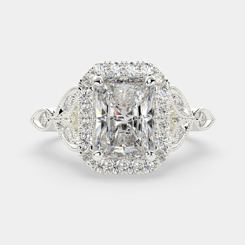 2.35 Carat VS1 D Lab Grown Diamond Halo Pave Radiant Ring