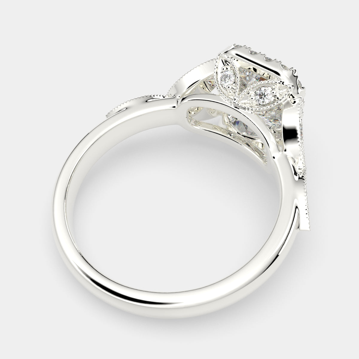 4.35 Carat VS1 D Lab Grown Diamond Halo Pave Radiant Ring