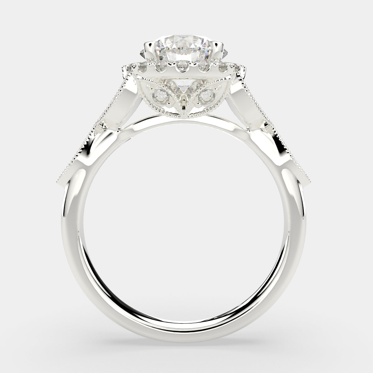 4.35 Carat VS1 D Lab Grown Diamond Halo Pave Round Ring