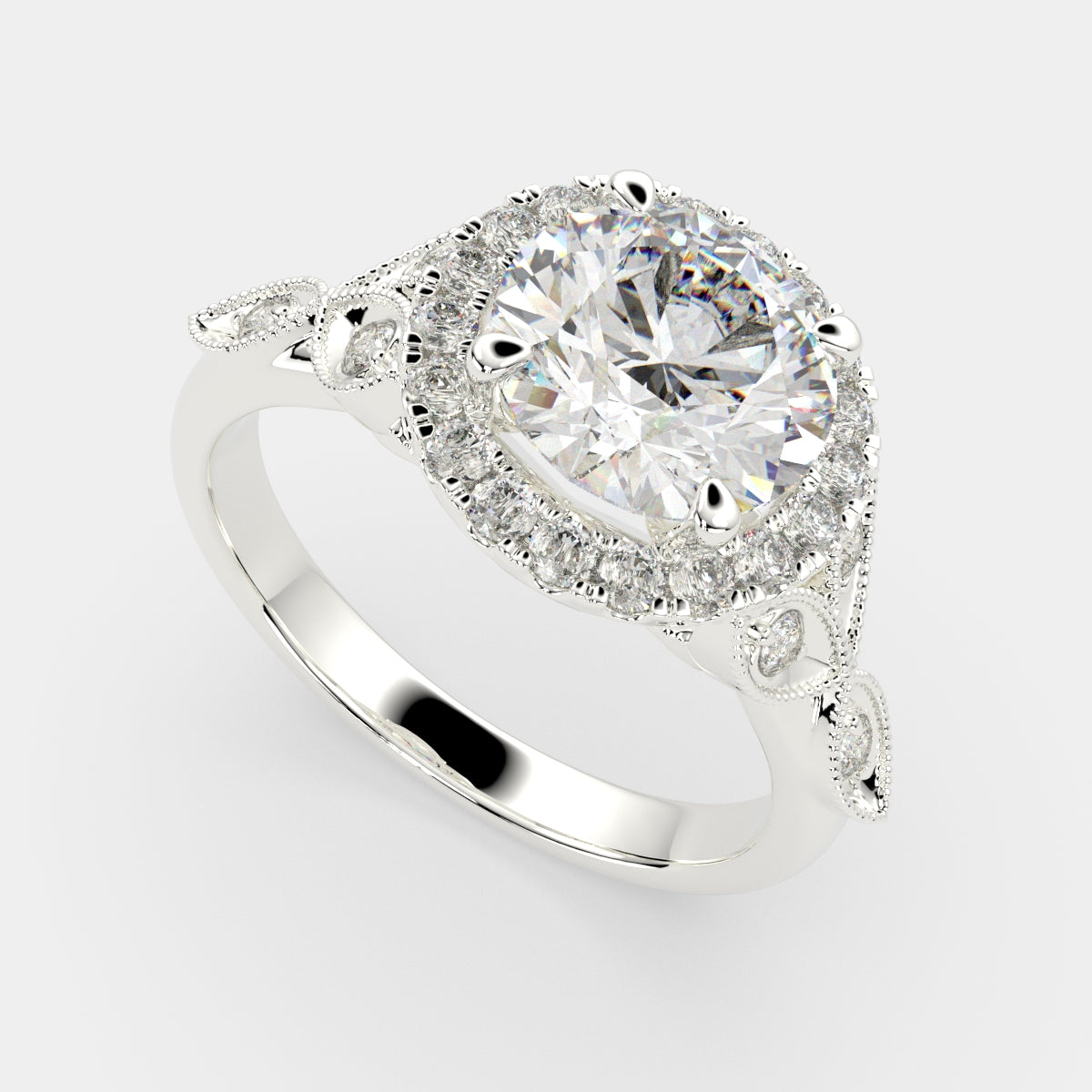 3.35 Carat VS1 D Lab Grown Diamond Halo Pave Round Ring
