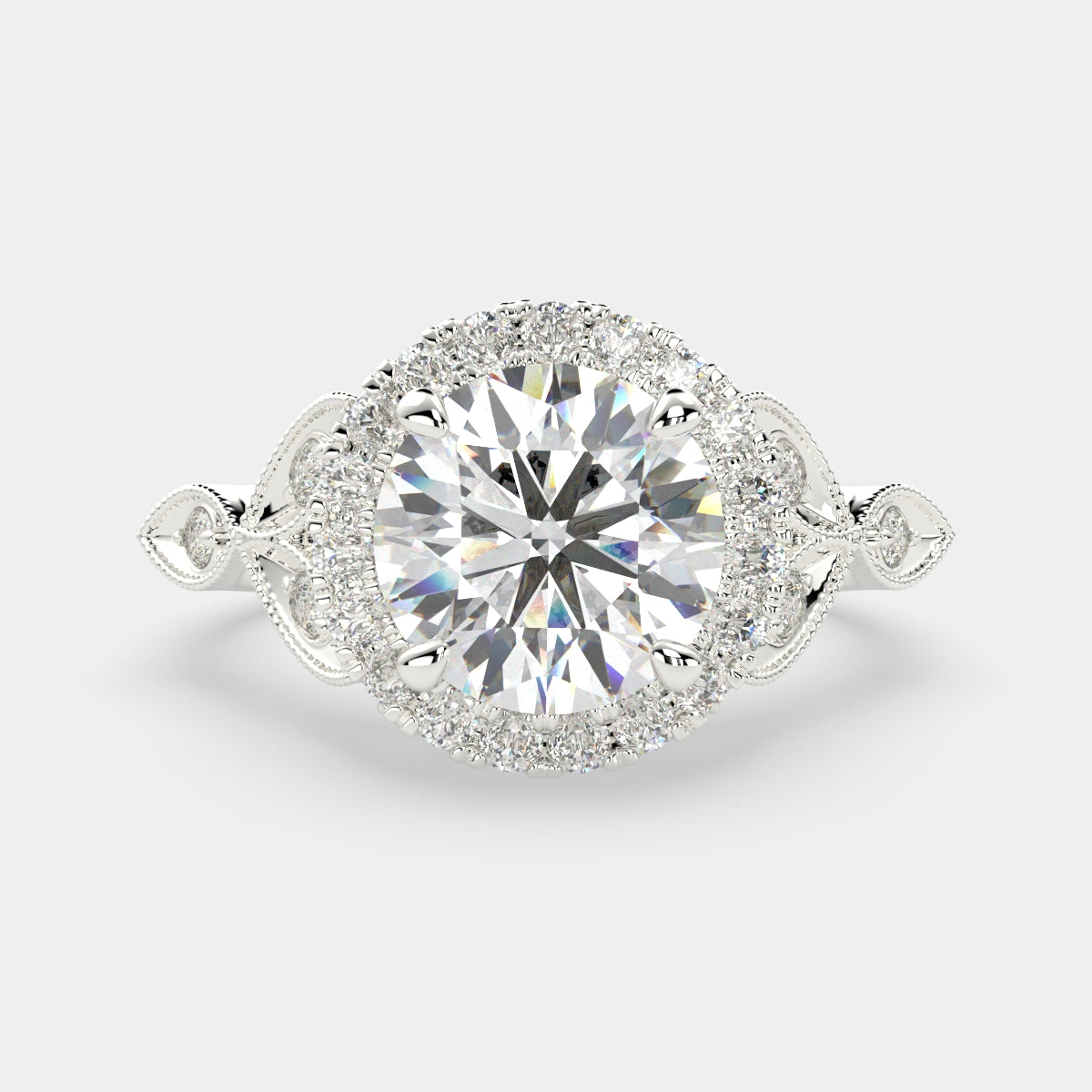 3.35 Carat VS1 D Lab Grown Diamond Halo Pave Round Ring